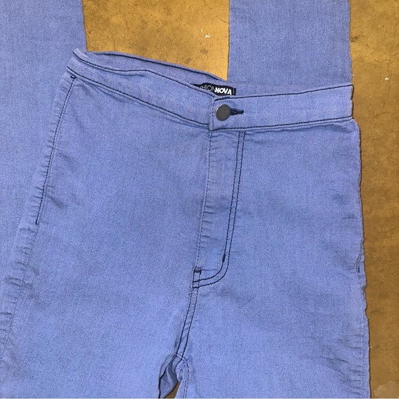 Super High Waisted Blue Skinny Jeans (Stretchy) - Picture 3 of 7